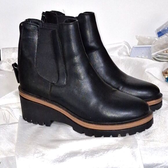 Mia Chunky Women's Jonna Ankle Boots Y2K Wedge Lug Sole Block Heeled Combat 6.5 - Picture 1 of 10